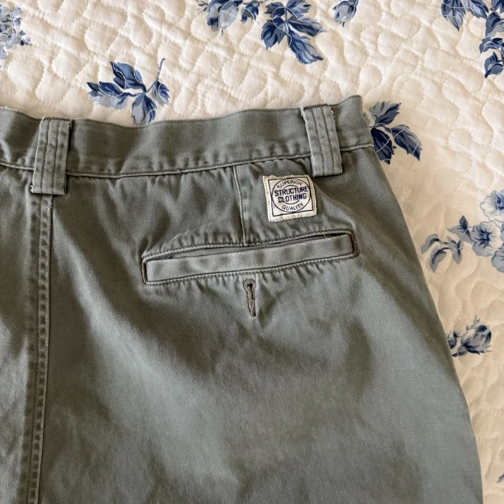 Vintage 90s Structure Pleated Shorts Mens 30 Green Chino Cotton Preppy
